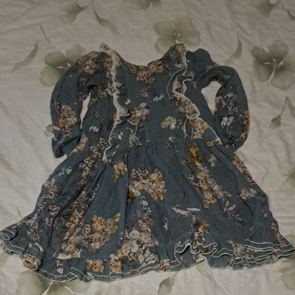 Floral Ruffle Kids Dress in Green
